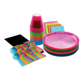Party Essentials glow plates neon under blacklight for vibrant birthday table setting