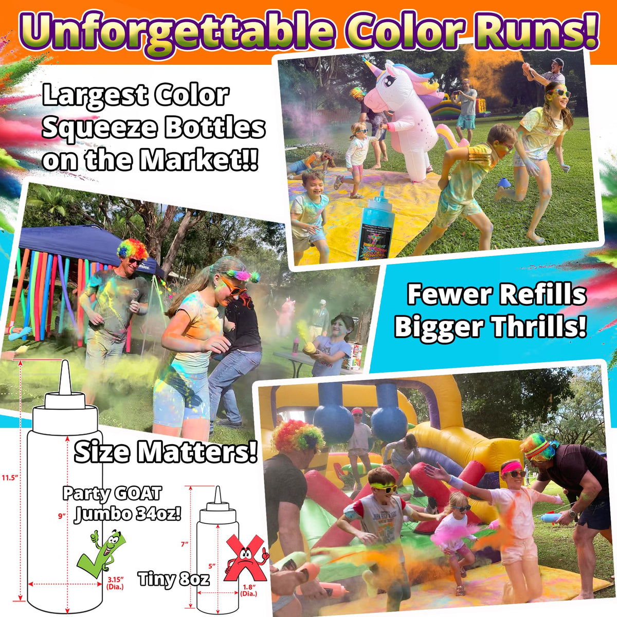 PARTY GOAT pink 34oz squeeze bottle for festive color sprays at parties.