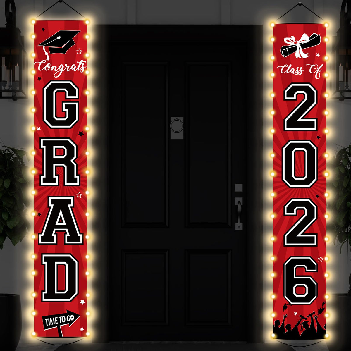 Party Greeting Graduation banner for wall or ceiling display enhances party setup.