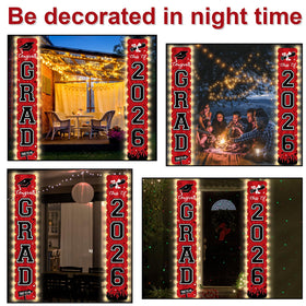 Party Greeting Battery-powered lights add subtle glow to celebration banners.