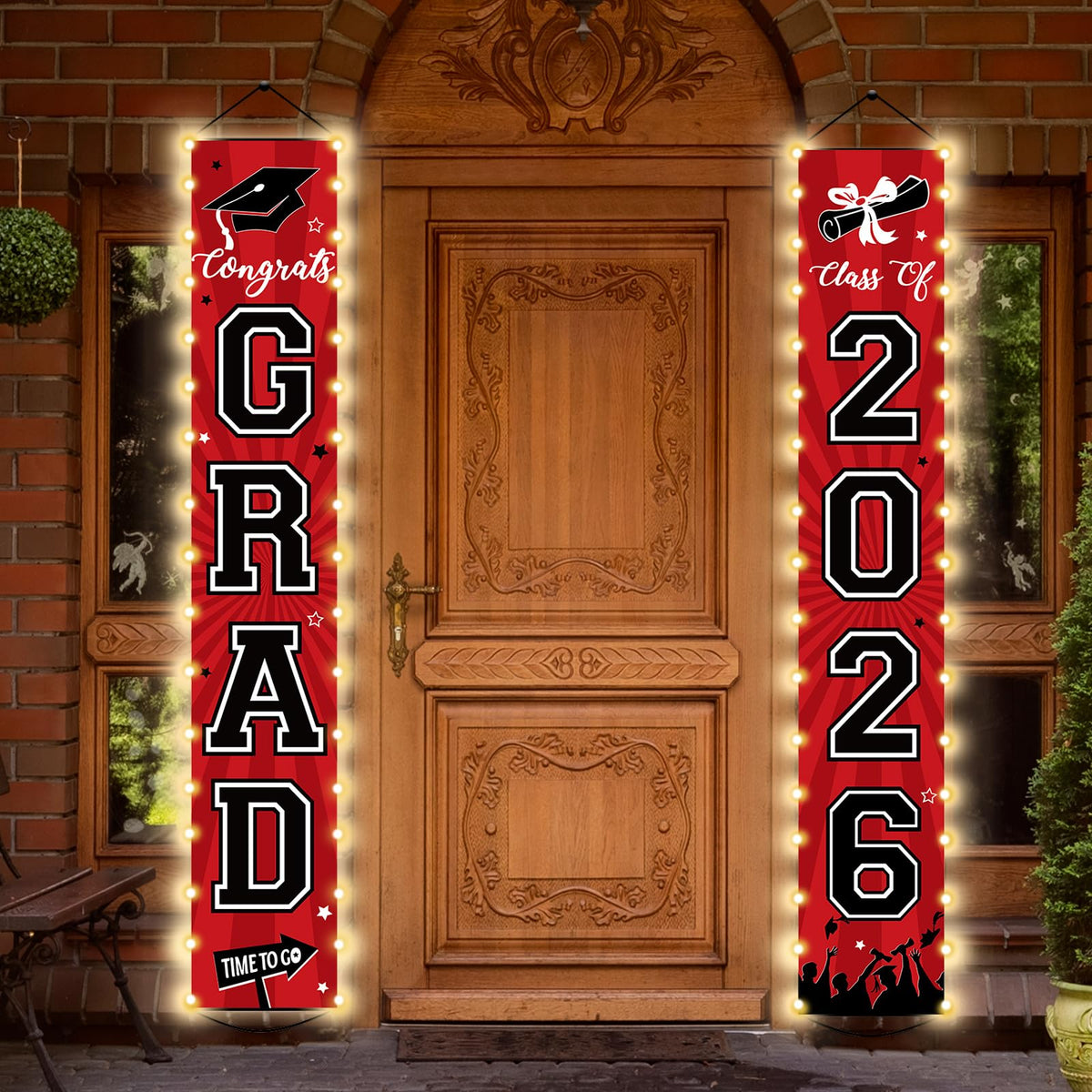 Party Greeting Class of 2026 door banner with LED light for welcoming entry.