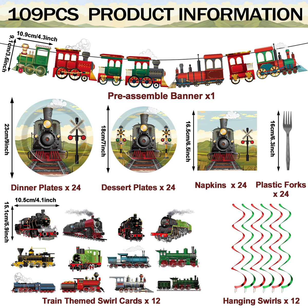 Party Greeting steam train dessert plates adding color to celebrations.