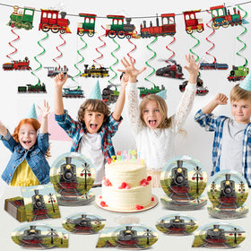 Party Greeting train party set complements multiple train-themed occasions.
