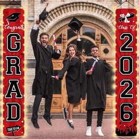 Party Greeting Two-pack LED banners provide quick, reusable graduation decor.