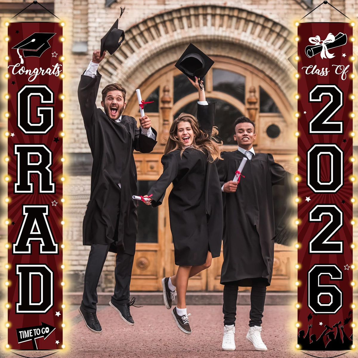 Party Greeting Welcome front door decor suitable for indoor or outdoor graduation celebrations.