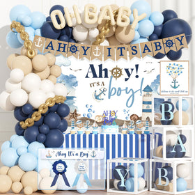 Party Inspo Ahoy It’s a Boy backdrop adds seaside charm to the baby shower