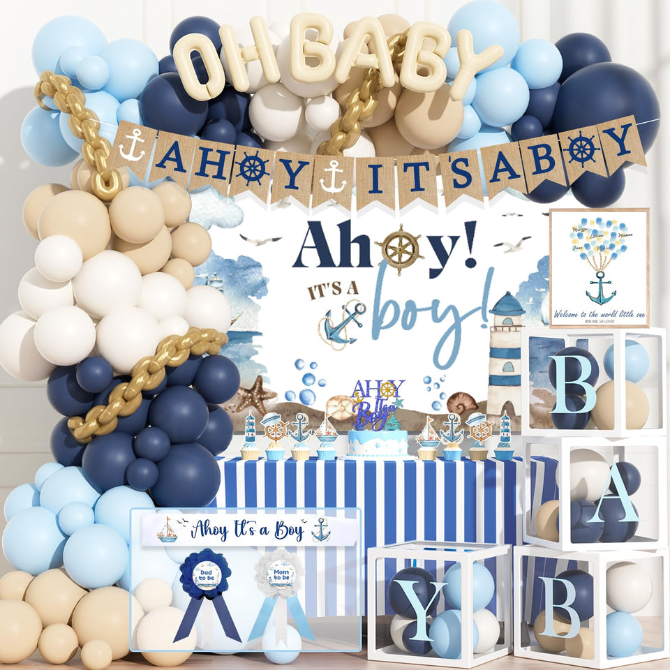 Party Inspo Ahoy It’s a Boy backdrop adds seaside charm to the baby shower