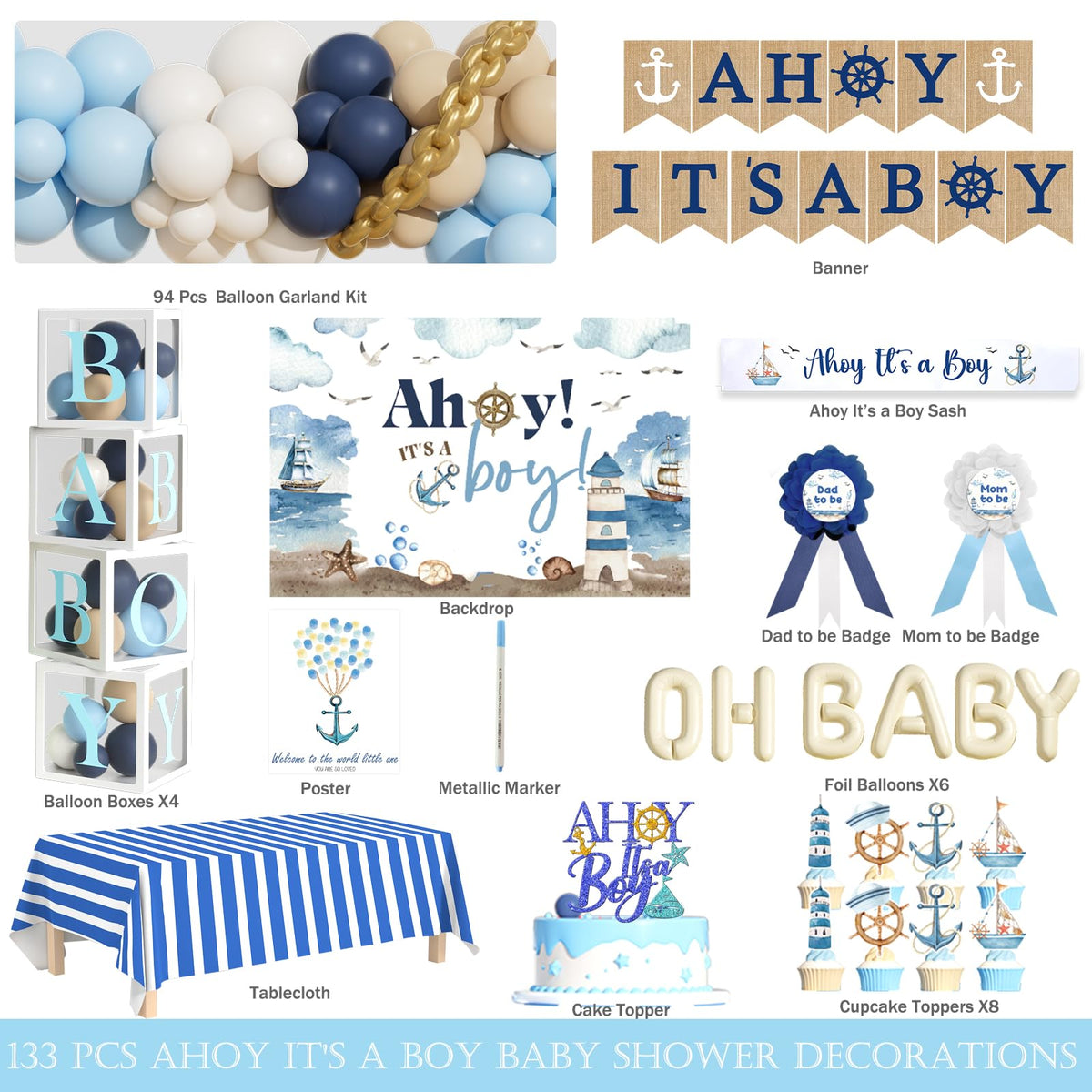 Party Inspo nautical balloon garland creating a festive arch for guests