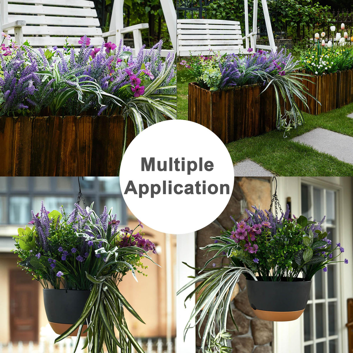 Party Joy UV-resistant artificial plants withstand sun for year-round porch decor.