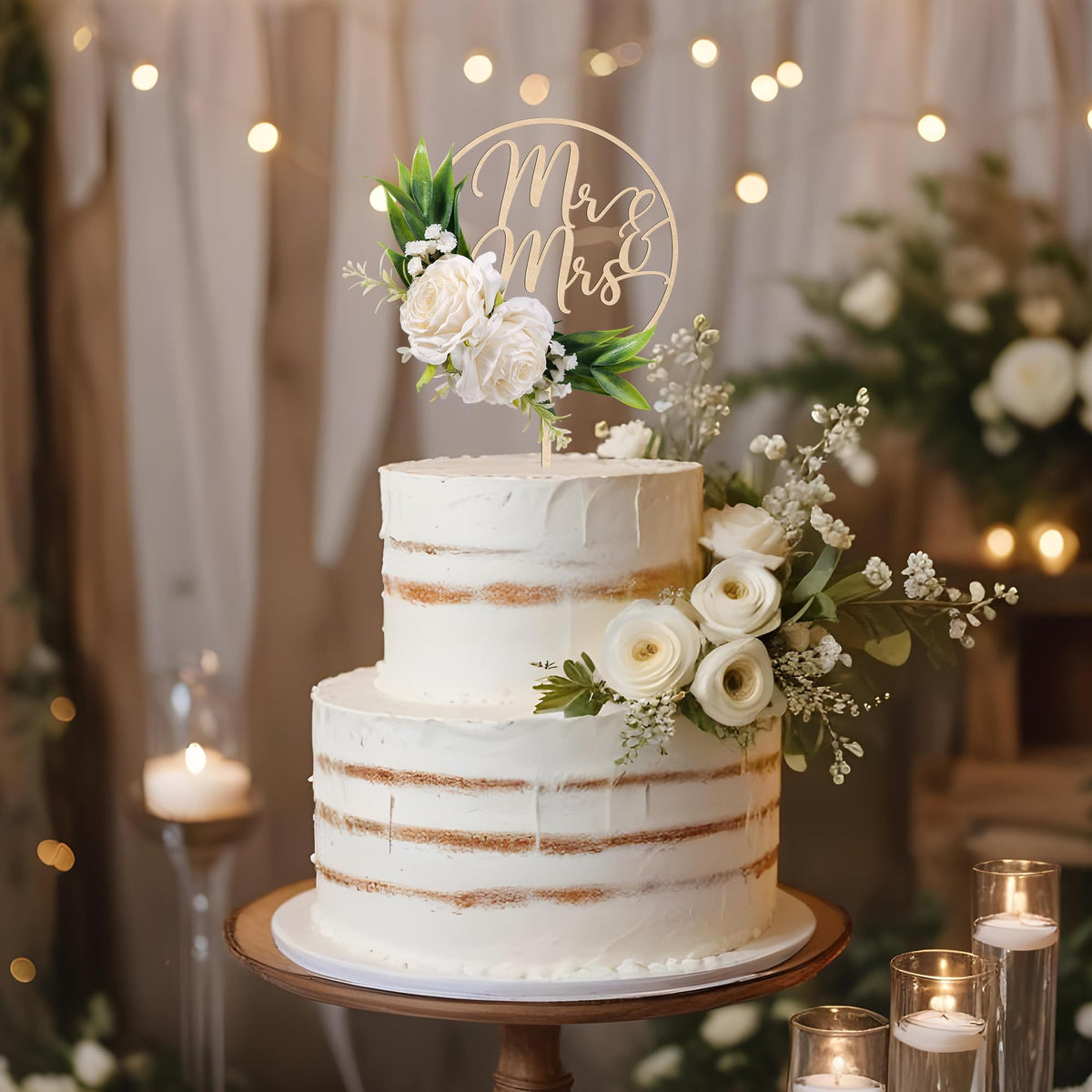 Party to Be satin and plastic flowers add premium topper detail.