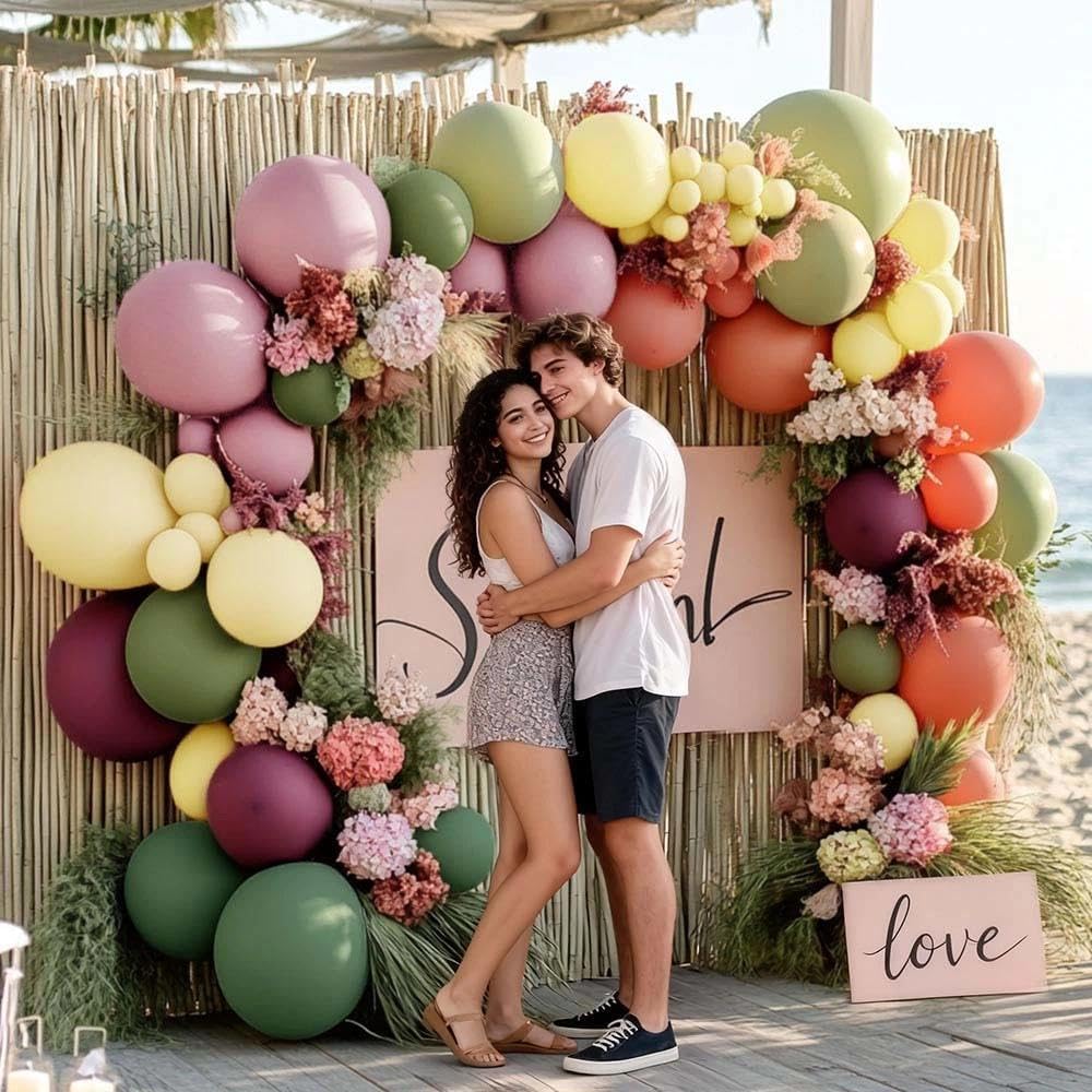 Partycus enchanted forest vibe with sage and mauve tones.