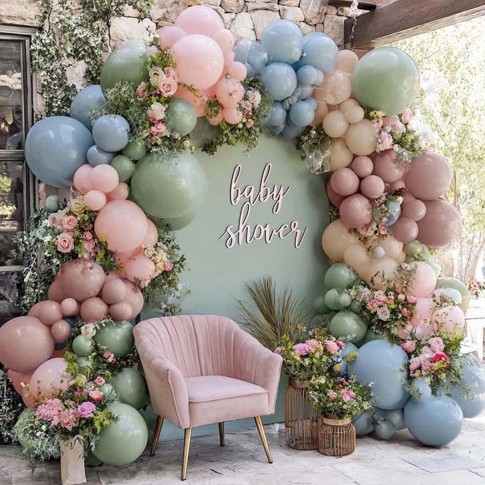 Partycus pink blue green balloon arch kit for soft, event-ready gender reveal decor.