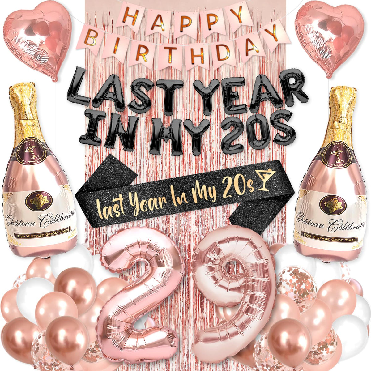 PartyForever 29 rose gold number balloons elevate the birthday centerpiece.