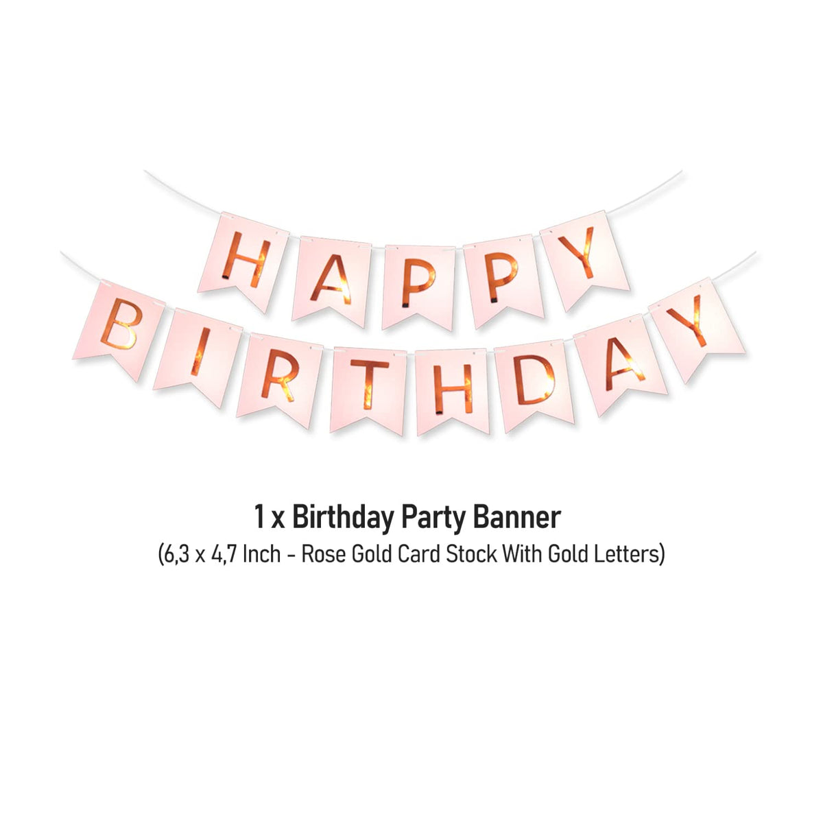 PartyForever rose gold confetti balloons brighten the celebration vibe.