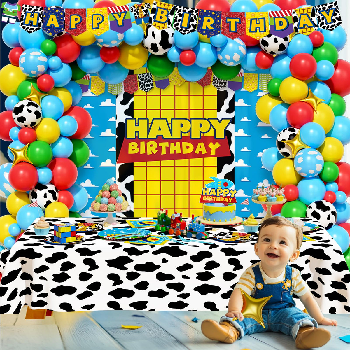 Party Inspo cartoon toy birthday napkins and forks for colorful single-use tableware