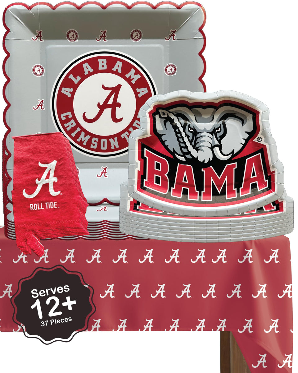 Partykandy Alabama crimson tablecloth adds vibrant tailgate ambiance