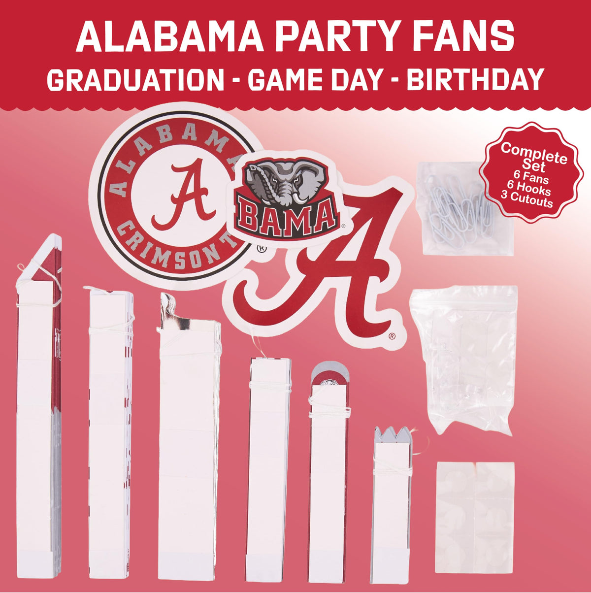 PartyKandy Alabama Crimson Tide 11-inch side view fan enhances photo booth backdrops.