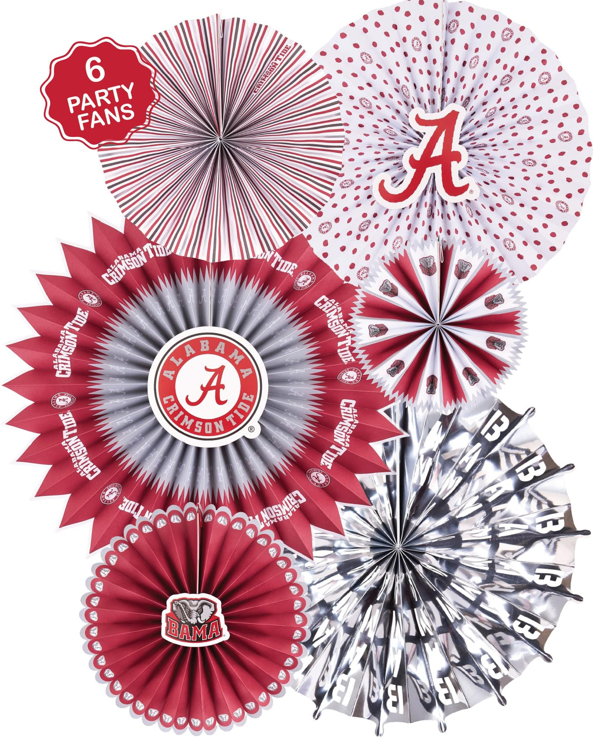 PartyKandy Alabama Crimson Tide 14-inch front view fan for vivid game day decor.