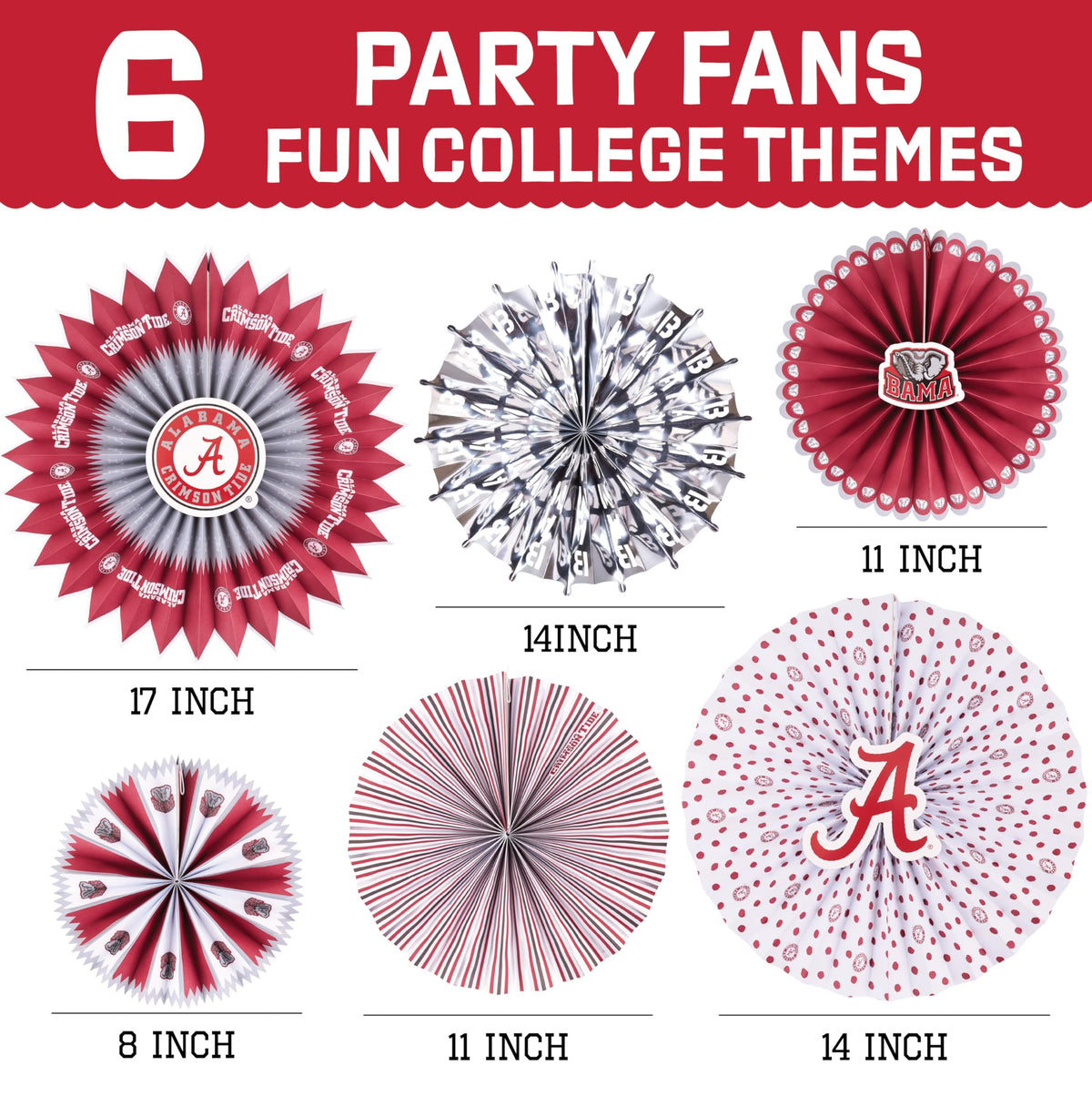 PartyKandy Alabama Crimson Tide 14-inch side view fan adds depth to stadium-themed parties.