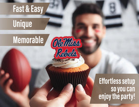PartyKandy Ole Miss cupcake toppers decorate treats with Rebels flair and charm.
