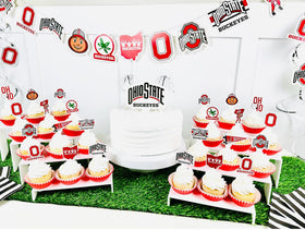 PartyKandy OSU cake topper adds a festive centerpiece.