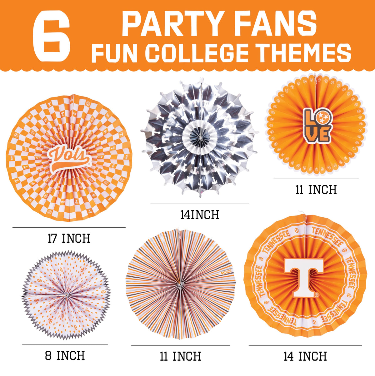 PartyKandy Tennessee Vols 14-inch fan showcases official logos with foil accents