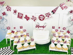 PartyKandy Texas A&amp;M cake topper as a centerpiece for graduations and birthdays