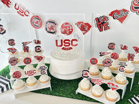 PartyKandy USC cupcake toppers coordinate snack displays.