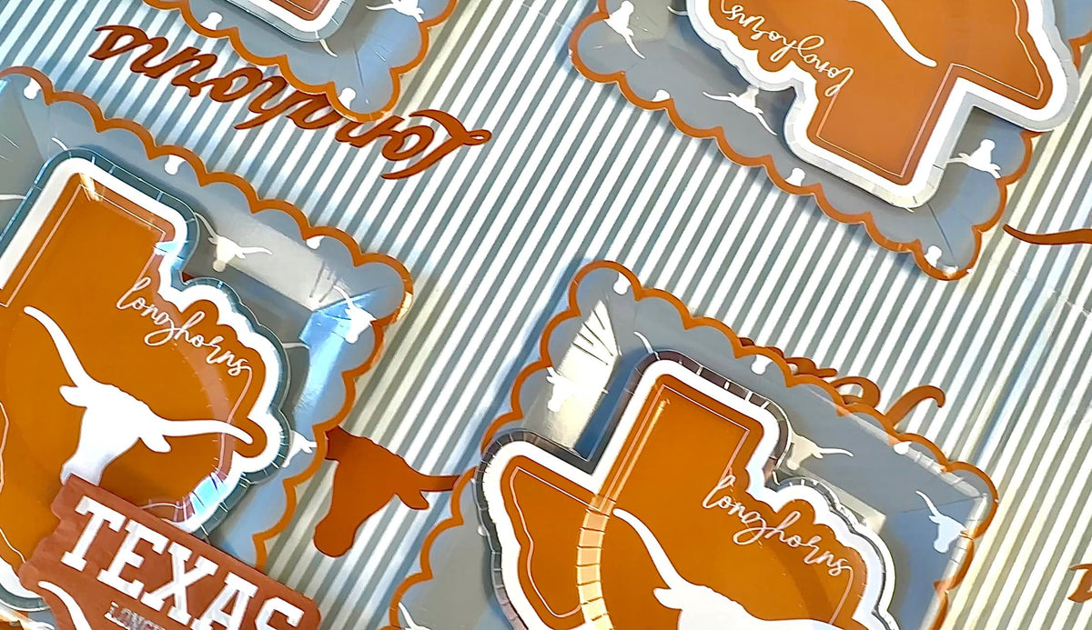 PartyKandy UT Longhorns banner and toppers enhance party photos.