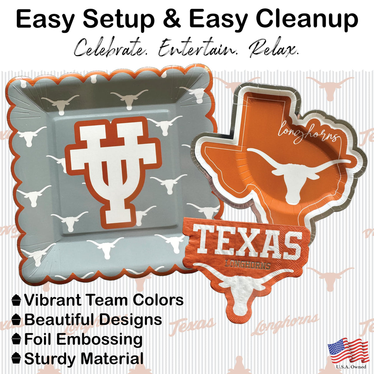 PartyKandy UT Longhorns round plates 7in create convenient game-day servings.