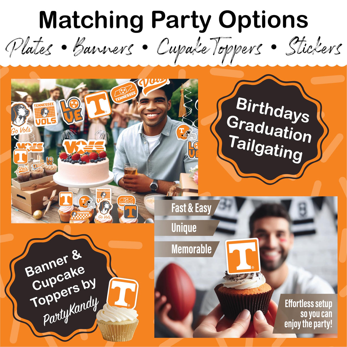 Partykandy UT Vols banner to enhance UT-themed party decor