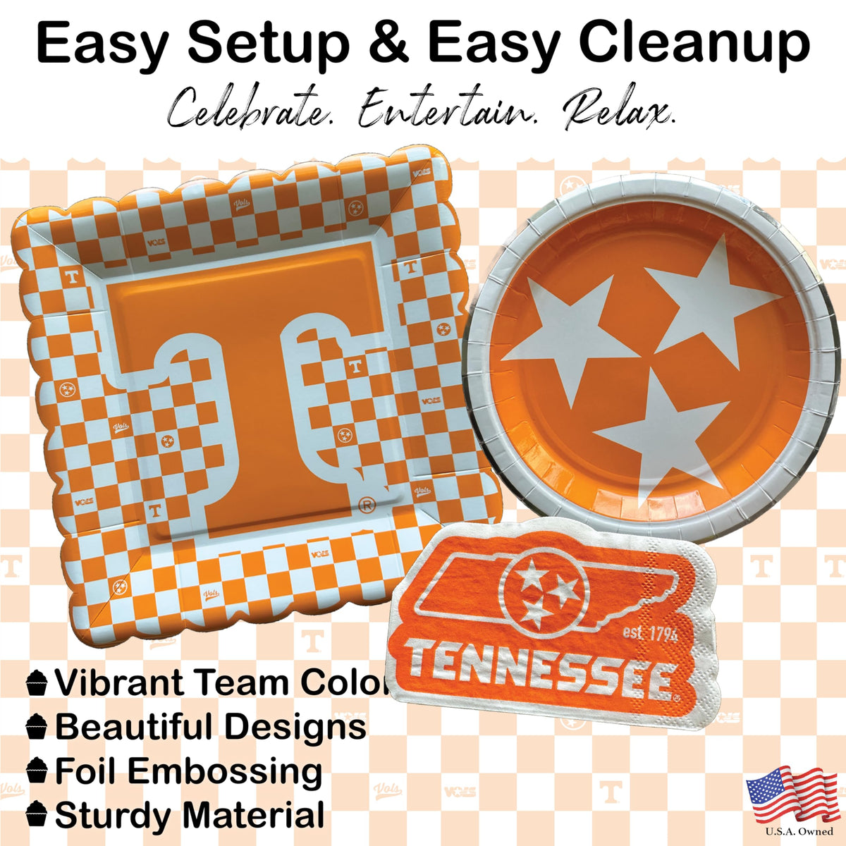 Partykandy UT Vols 5-inch napkins for quick clean-up and coordinated look