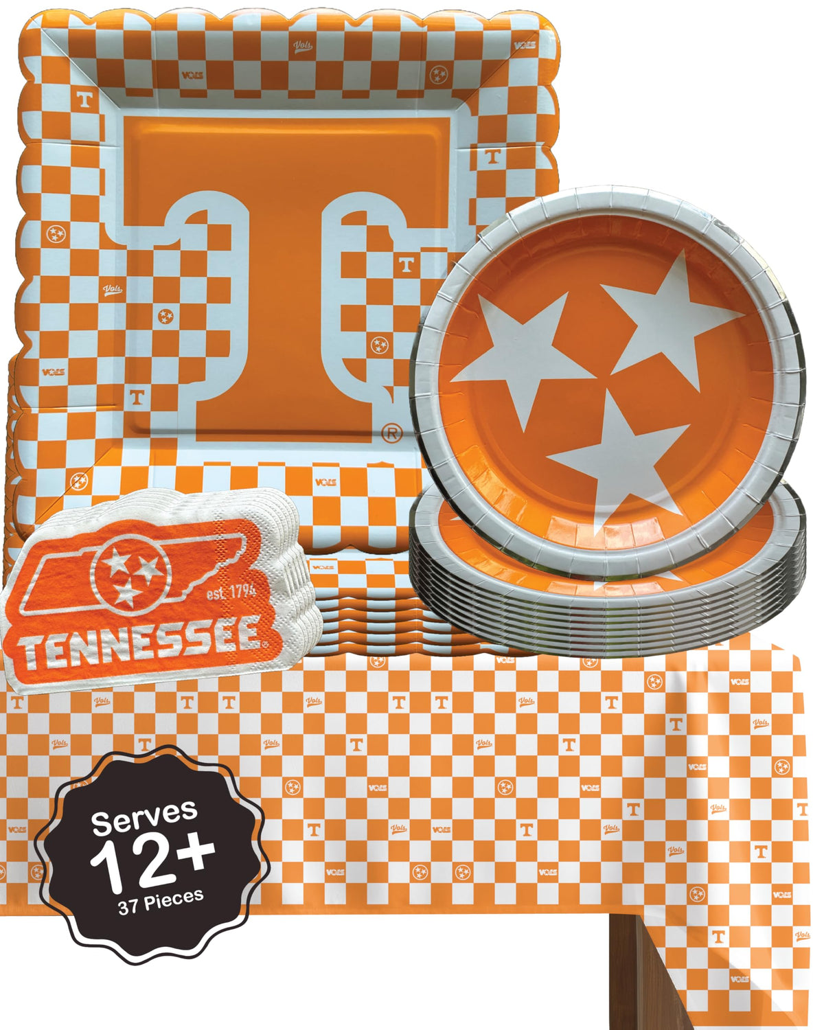 Partykandy UT Vols tablecloth in orange and white for tailgating and celebrations