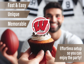 PartyKandy Wisconsin swirl decorations create festive accents for alumni gatherings