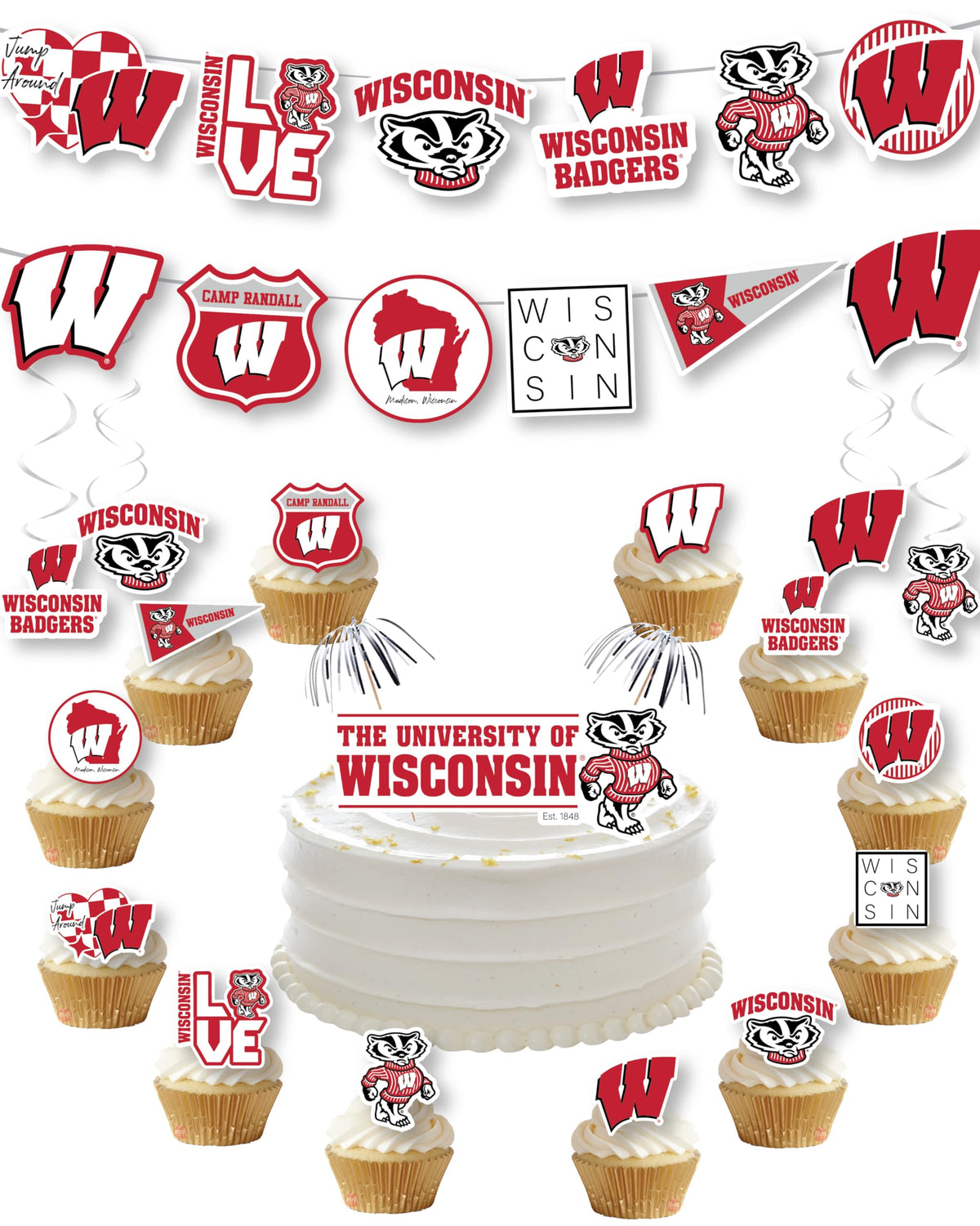 PartyKandy Wisconsin UW banner for stadium-style birthday and game-day decor