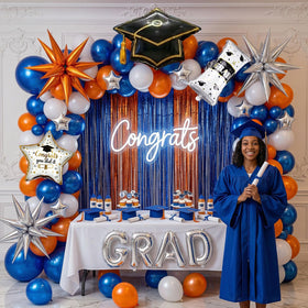 PartyMigo foil GRAD letters create a bold centerpiece accent.