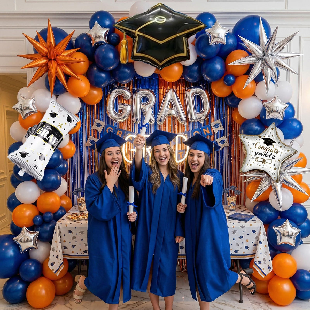 PartyMigo graduation star balloon enhances photo ops.