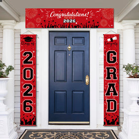 Party Spot grad-themed foil balloons add shiny focal points.