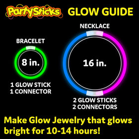 PartySticks 8-inch glow sticks lit for 10-14 hours of bright glow.