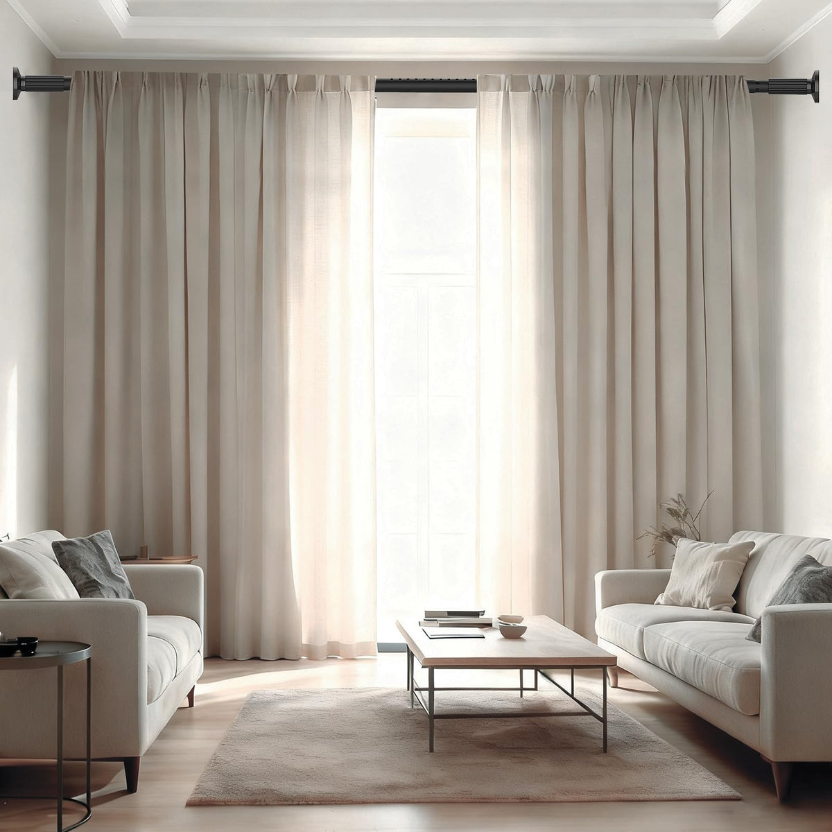 Parutta tension rod extended to fit different window sizes.