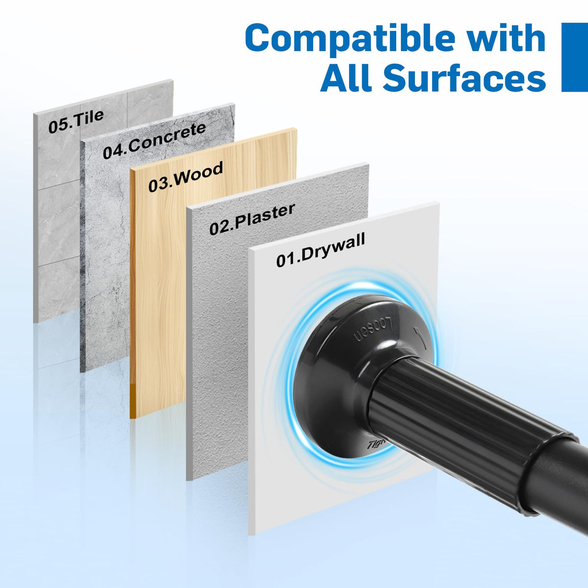 Parutta tension rod mounting on tile or drywall without drilling.