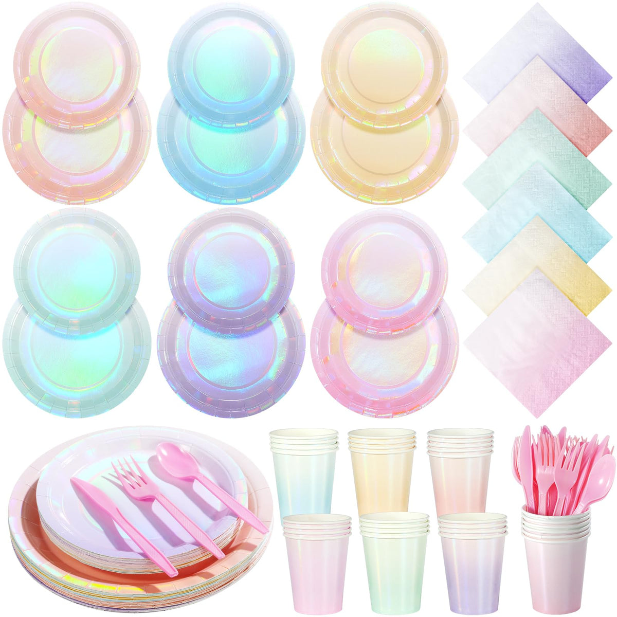 Pascliyna iridescent pastel 7-inch dessert plates with shimmer for festive birthdays.