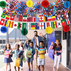 Pasimy bunting banner with self-adhesive stickers enables quick setup