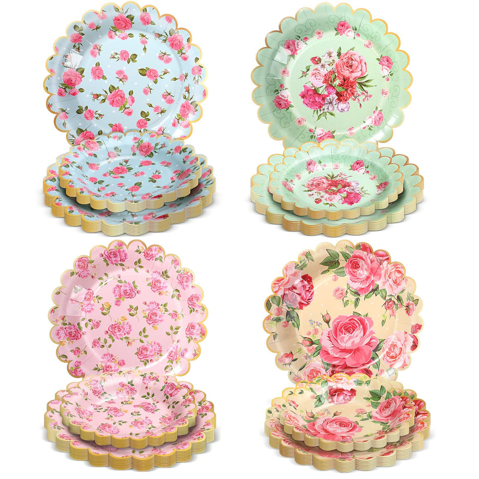 Pasimy floral vintage dinner plate with gold edge for elegant rose-themed dinners.