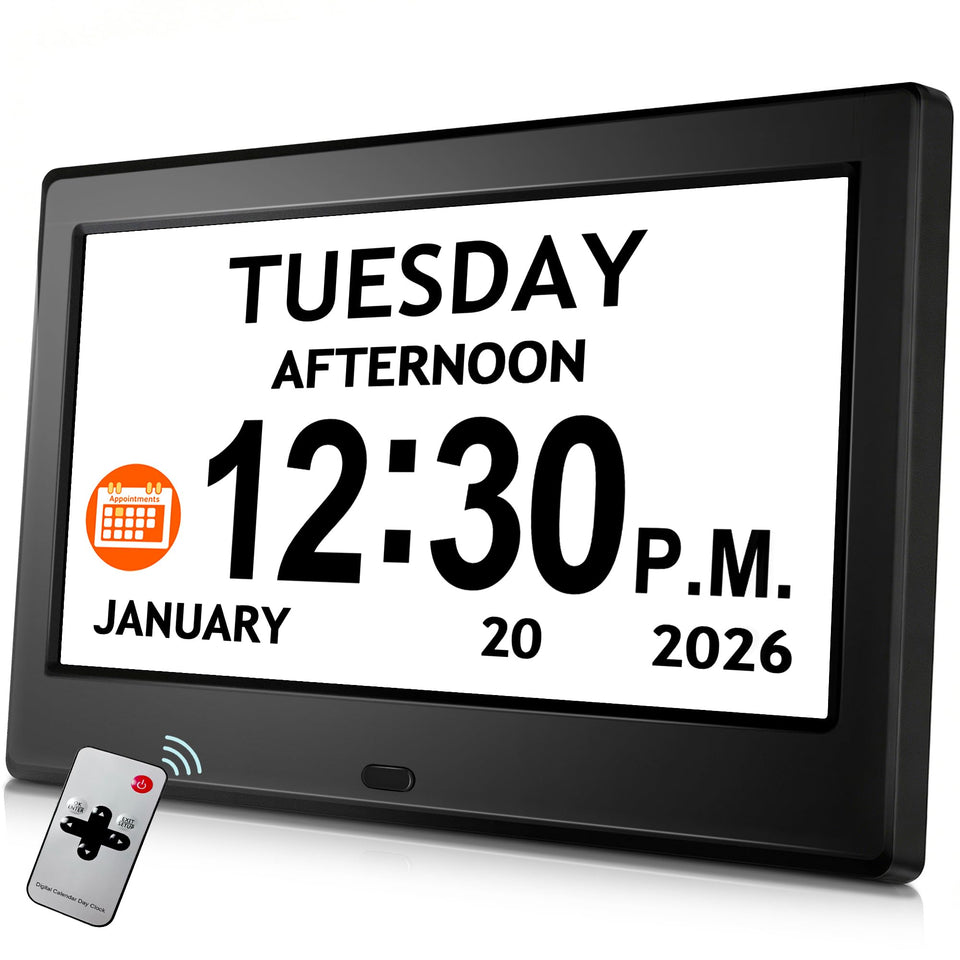 Pastigio 7-Inch Digital Clock display front provides a clear time view for seniors