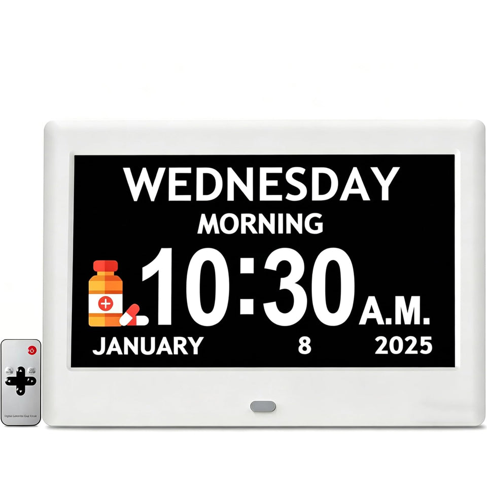 Pastigio 7-inch digital clock display provides easy readability from across the room.