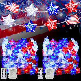 PASUTO two pack 100 LED fairy lights for patriotic decor indoors and outdoors