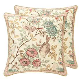 Patdrea Velvet Euro Sham Pink Floral Bird cover, plush texture for cozy living room decor