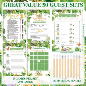 Patelai dinosaur baby shower packaging keeps all supplies organized.
