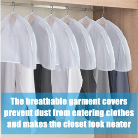 Patelai suits and jackets storage with translucent protective covers.